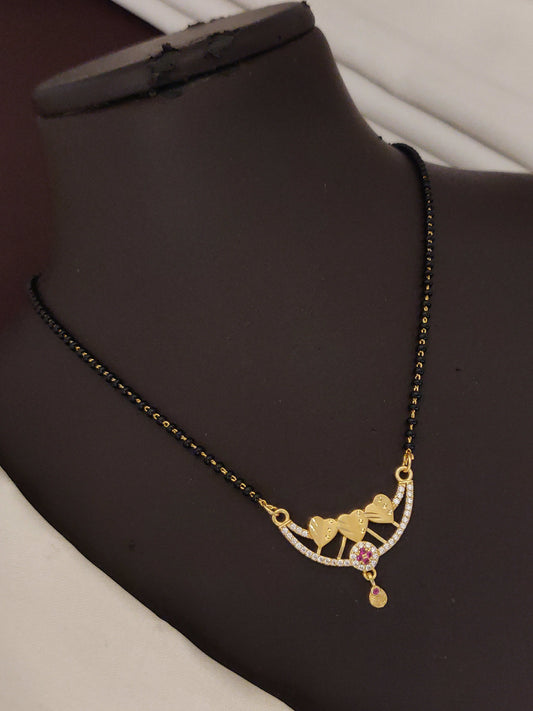 Triple Heart Gold Plated And Diamond Studded Mangalsutra For Women
