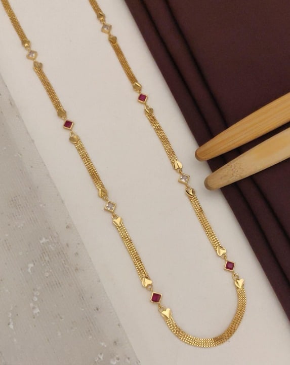 Designer High Gold Plated And Diamond Studued Fancy Long Chain