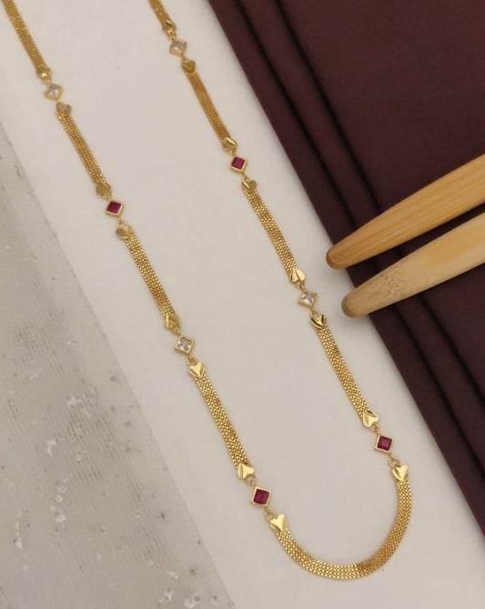 Designer High Gold Plated And Diamond Studued Fancy Long Chain