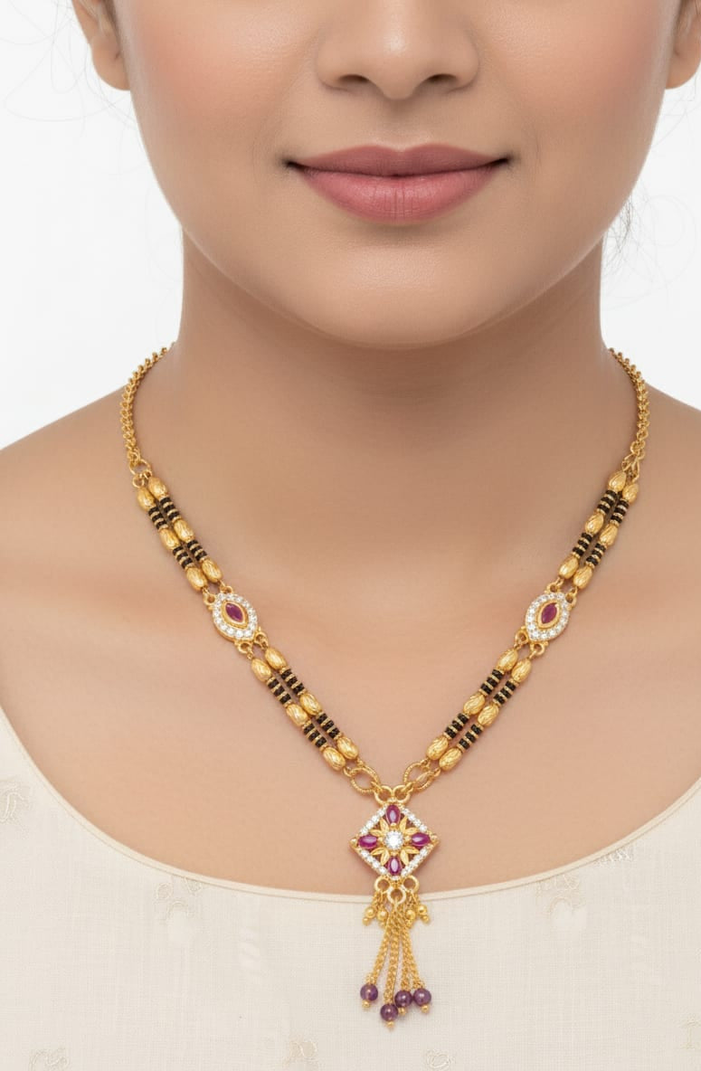 High Gold Plated And Diamond Studded Square Design Mangalsutra For Women