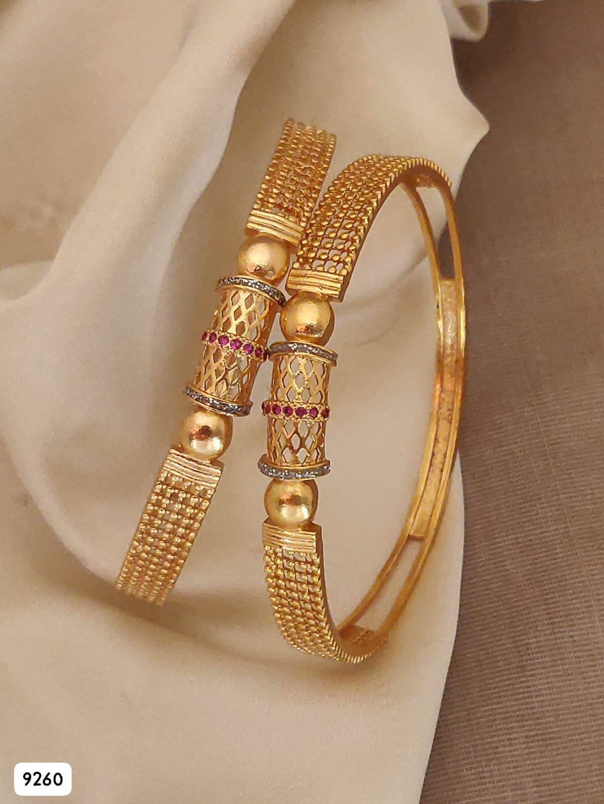 Stylish Gold Plated Fancy 2 Pcs Bangles with And Ruby Stones For Women