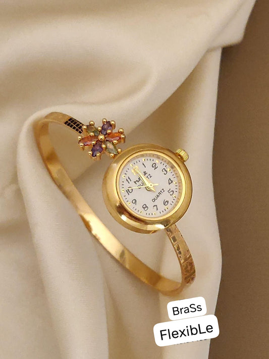Stylish Gold-Tone Free Size Brass Women’S Watch Bracelet