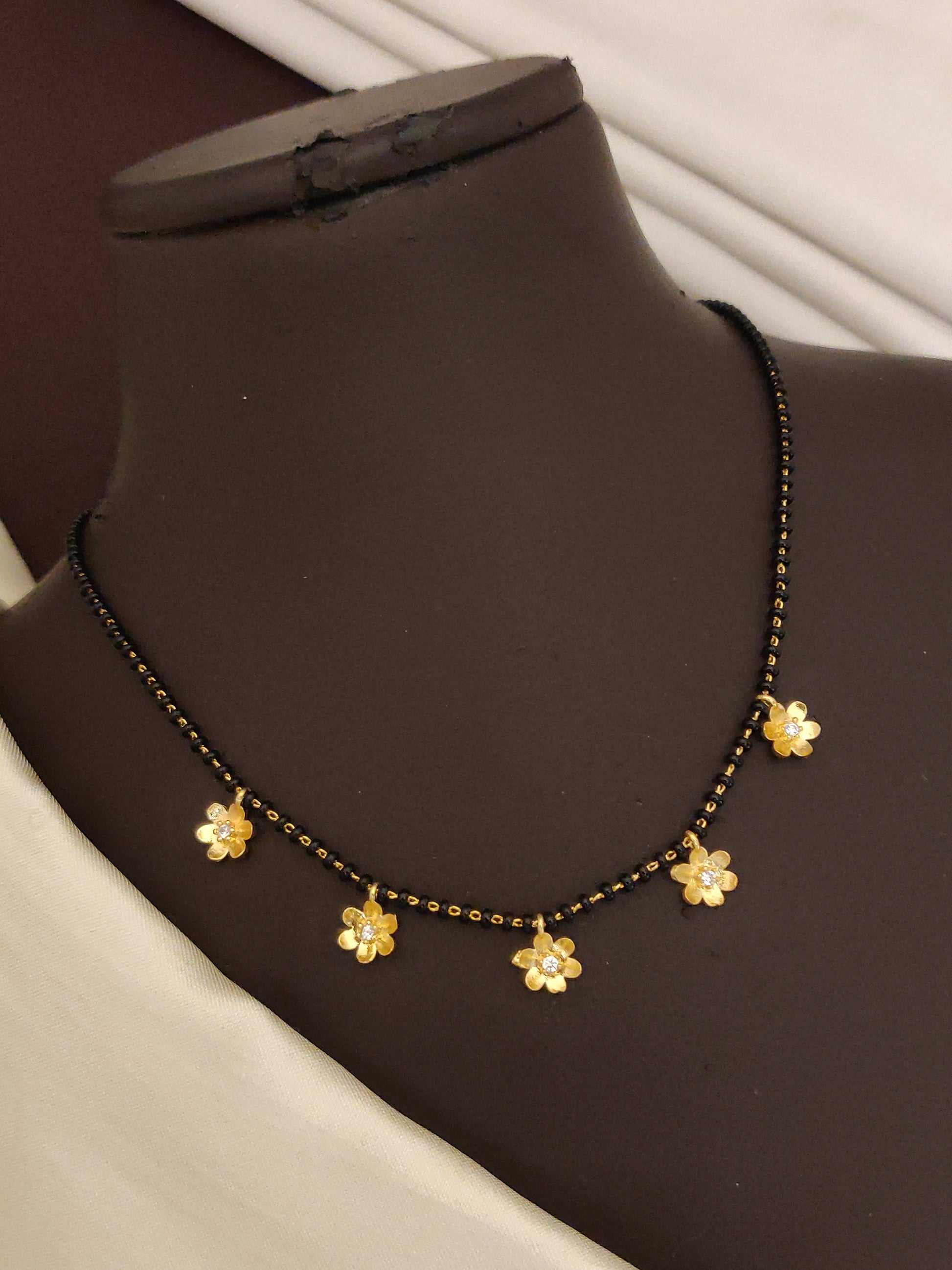 Stylish Gold Plated Floral Design And Diamond Mangalsutra For Women