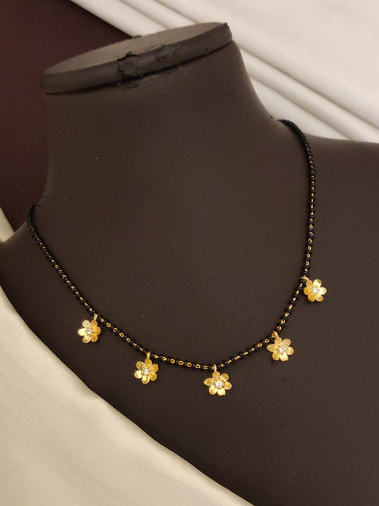 Stylish Gold Plated Floral Design And Diamond Mangalsutra For Women