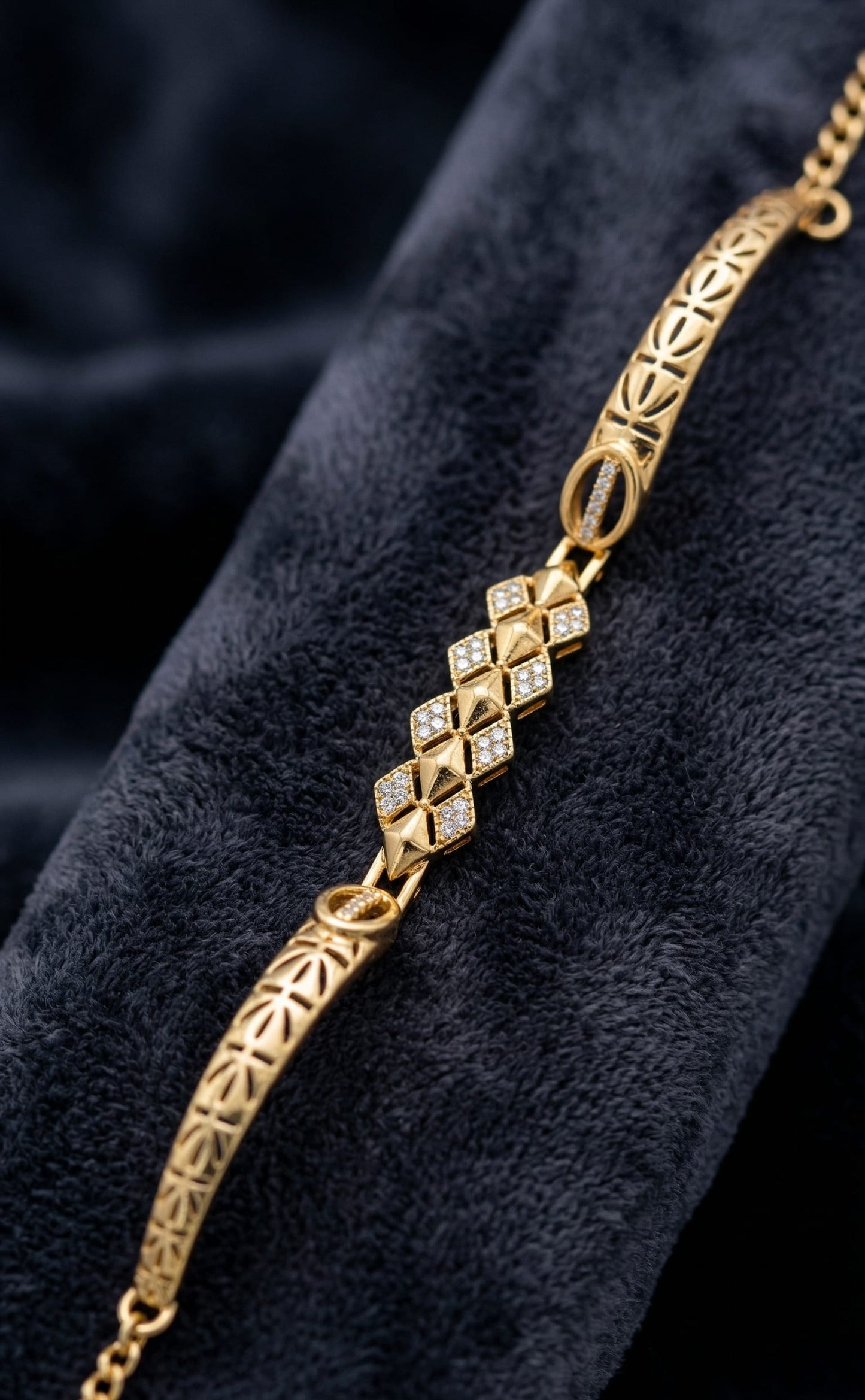 Elegant Gold-Plated Floral Link Bracelet with AD Stone triangle shape adjustable bracelet
