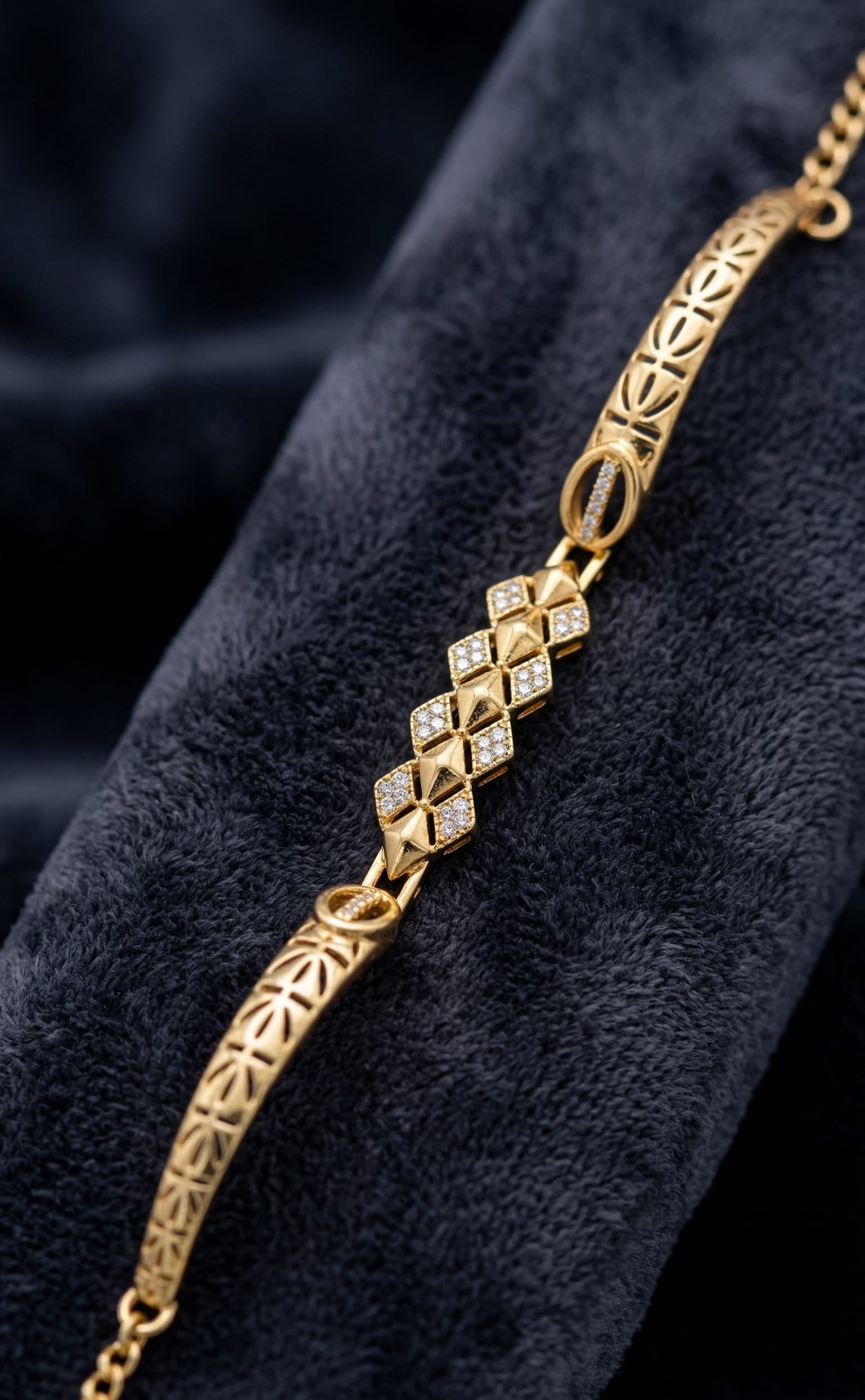 Elegant Gold-Plated Floral Link Bracelet with AD Stone triangle shape adjustable bracelet
