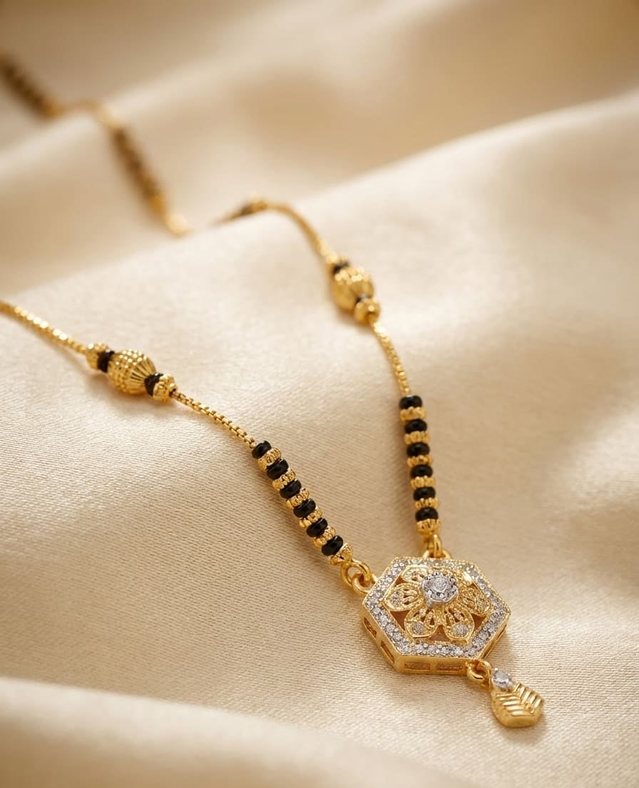 Daily Wear Hexa-Diamond Studded Golden Mangalsutra