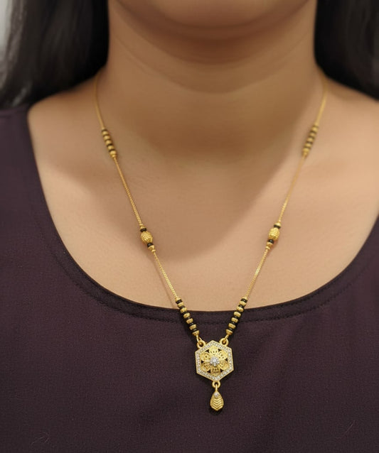 Daily Wear Hexa-Diamond Studded Golden Mangalsutra