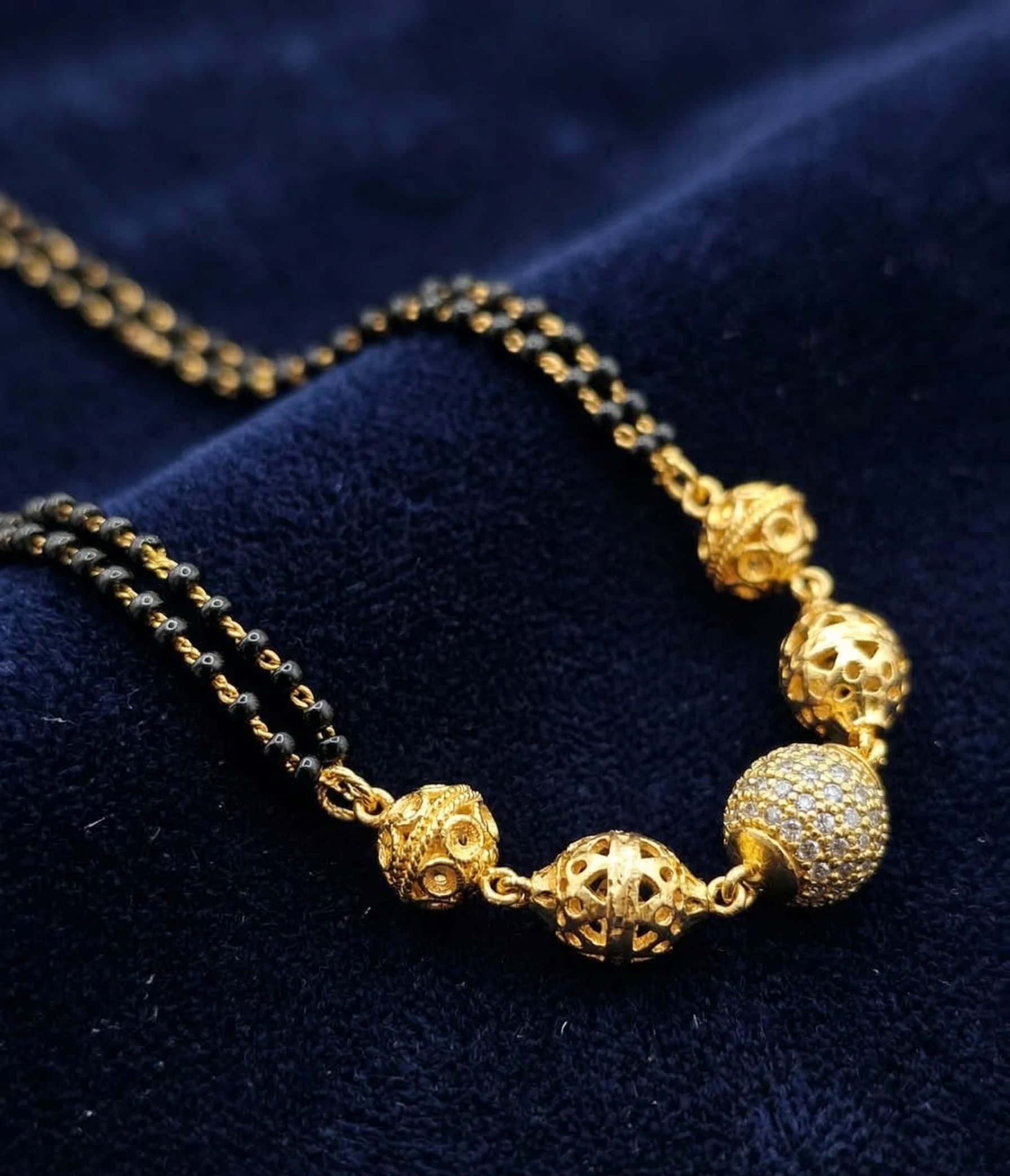 Elegant Micro Gold Plated And Diamond Studded 18 Inches Mangalsutra