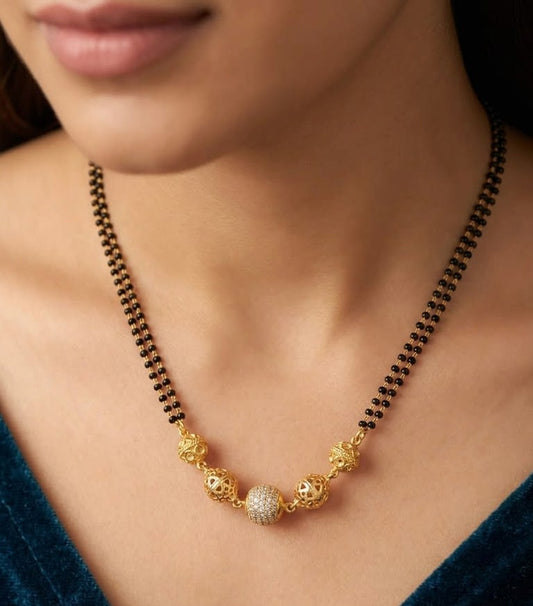 Elegant Micro Gold Plated And Diamond Studded 18 Inches Mangalsutra