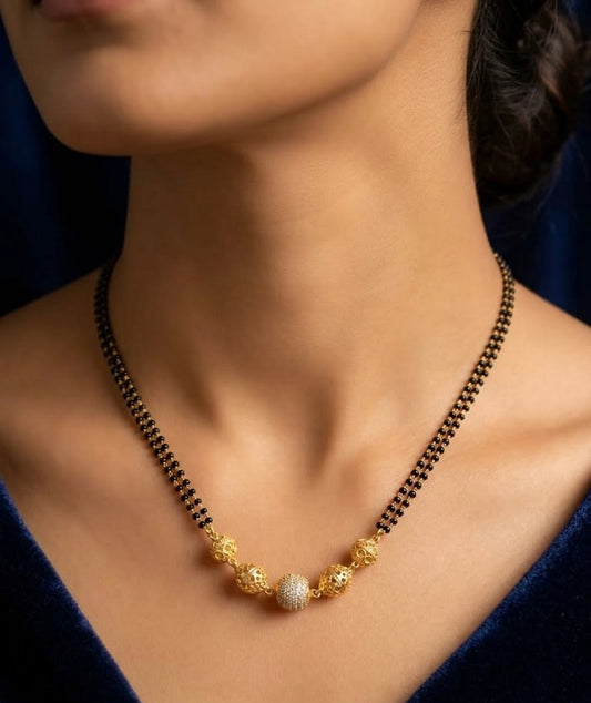 Elegant Micro Gold Plated And Diamond Studded 18 Inches Mangalsutra