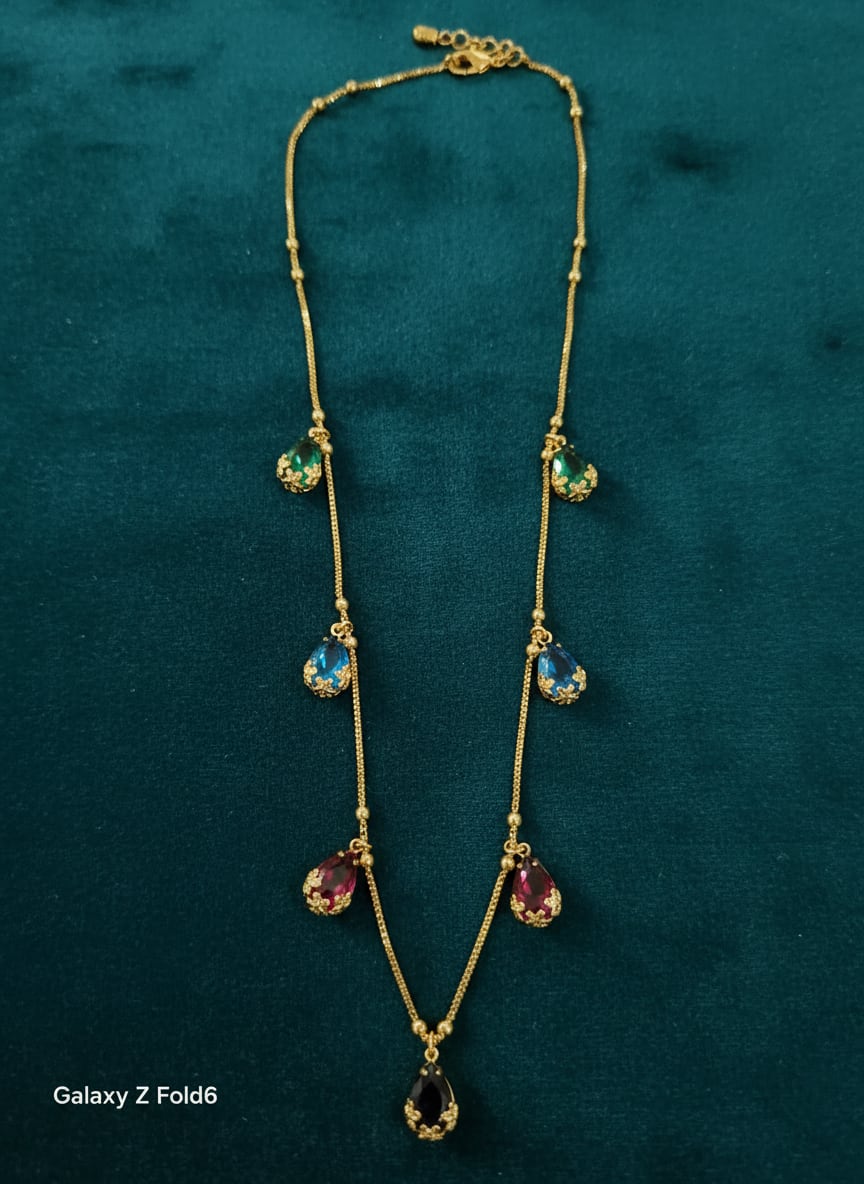 Elegant Multicolor Teardrop Stone Gold-Plated Chain