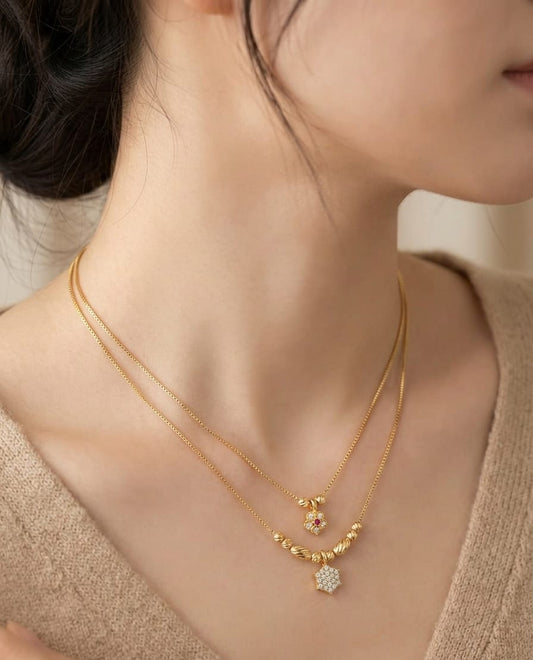 Elegant Two-Layer Diamond Floral Gold Chain