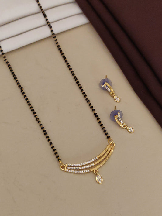 Forming And Diamond High Gold Plated 3 Line Mangalsutra