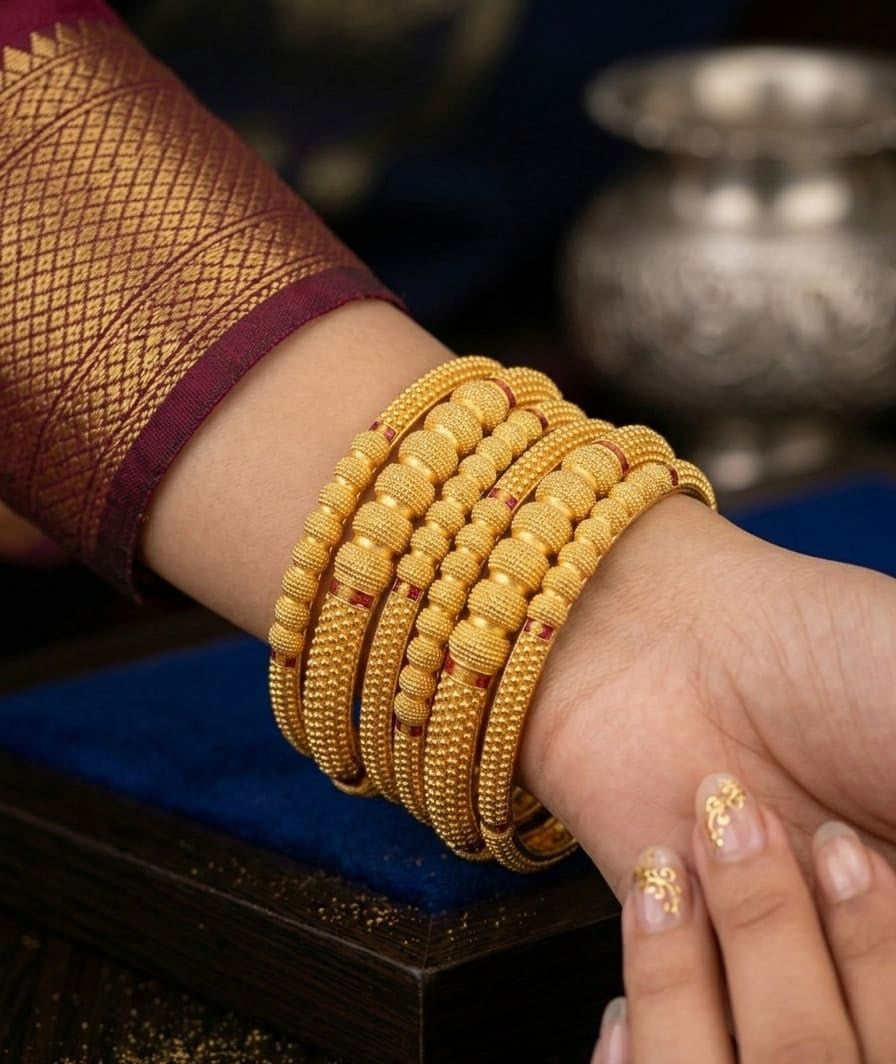 Heritage Beaded Elegance Gold Bangles (Set Of 6)