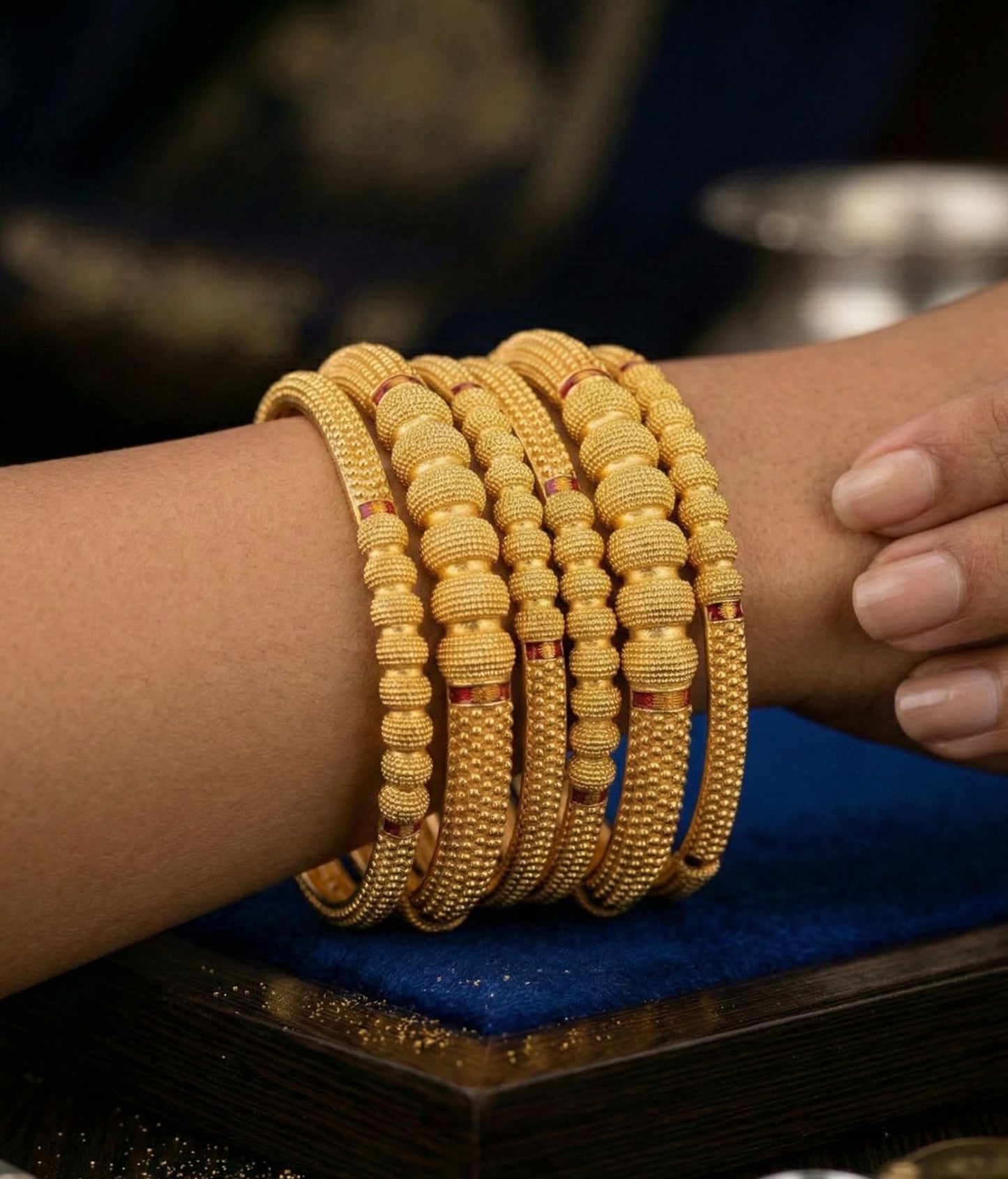 Heritage Beaded Elegance Gold Bangles (Set Of 6)