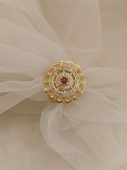 High Gold Plated Ethnic Wear And Diamond Studded Designer Adjustable Ring with 3 Month Guarantee