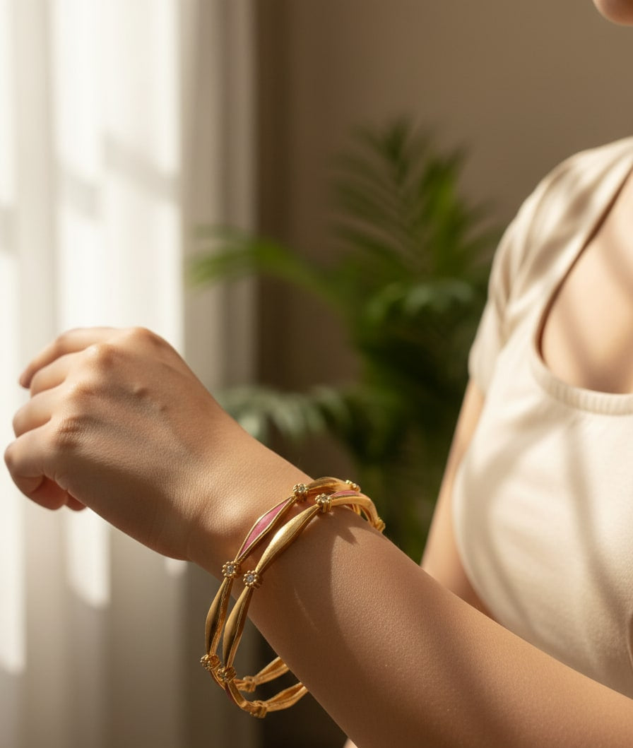 Micro Gold Plated And Diamond Studded Fancy 2-Piece Bangles For Women