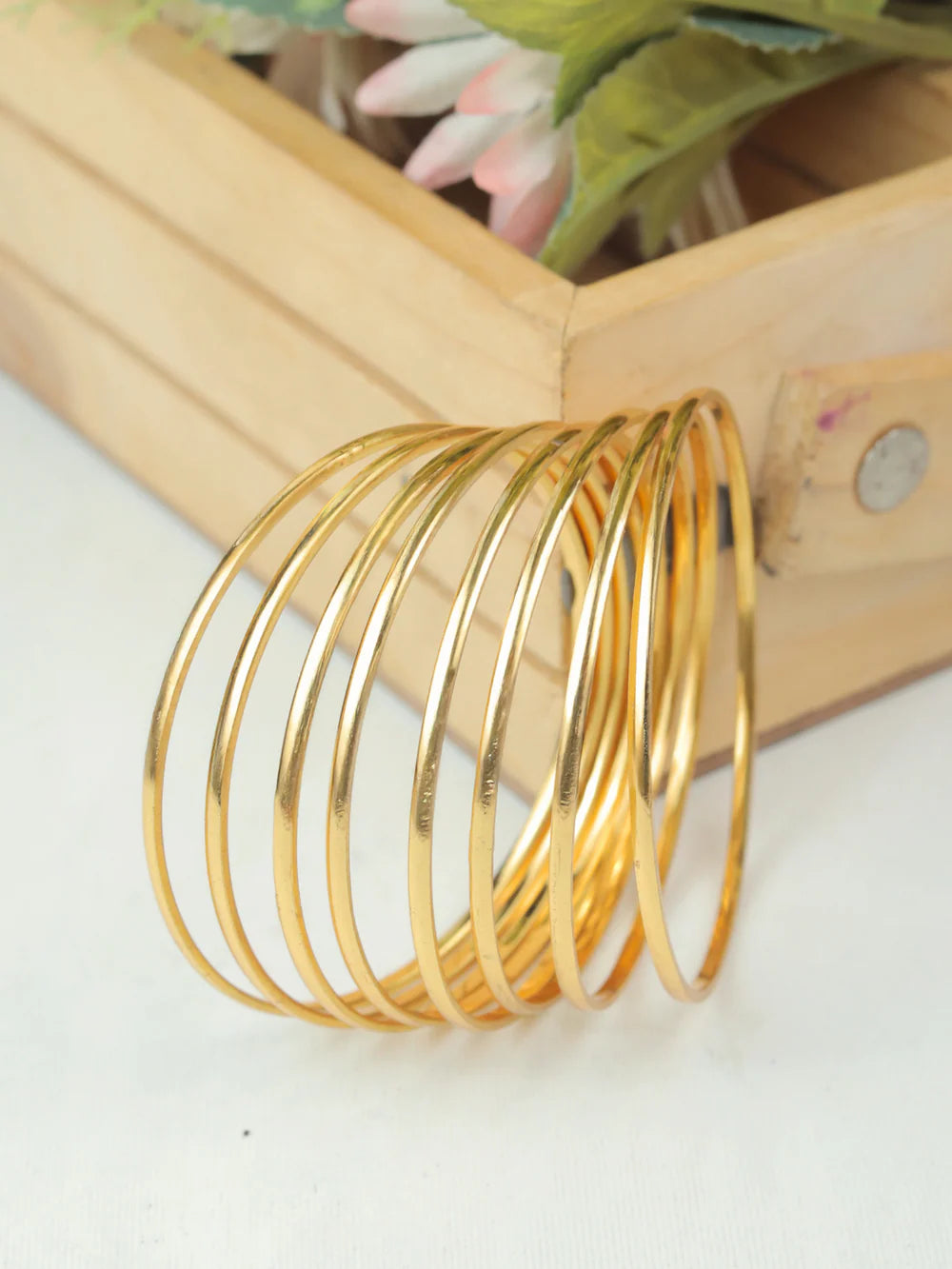 Anti-Tarnish Micro Gold Plated Plain Bangle Set of 8 | Skin-Safe & Hypoallergenic