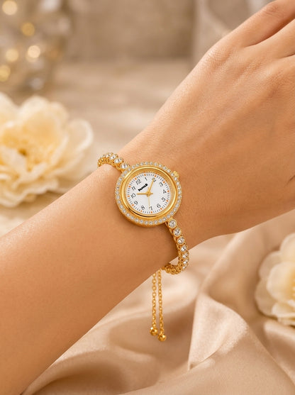 Anti-tarnish 18k Gold Plated Crystal Link Bracelet Watch