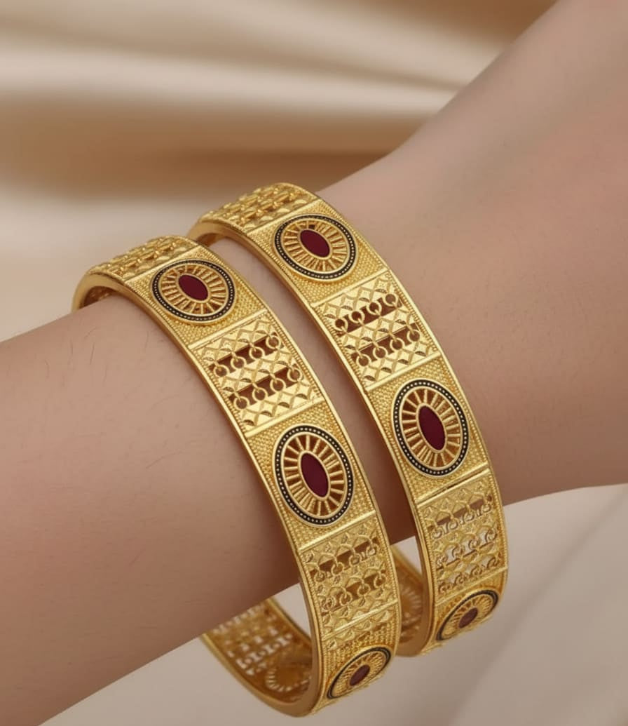 New Designer High Gold Plated Pure Brass 2 Pcs Oval Bangle