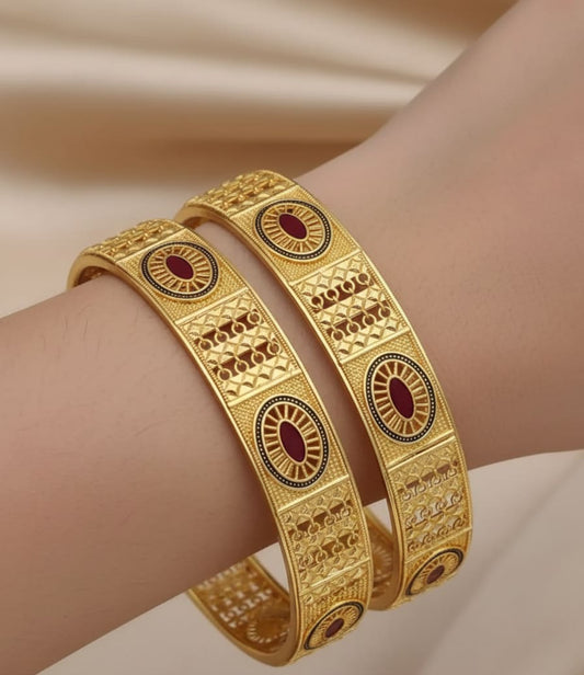 New Designer High Gold Plated Pure Brass 2 Pcs Oval Bangle