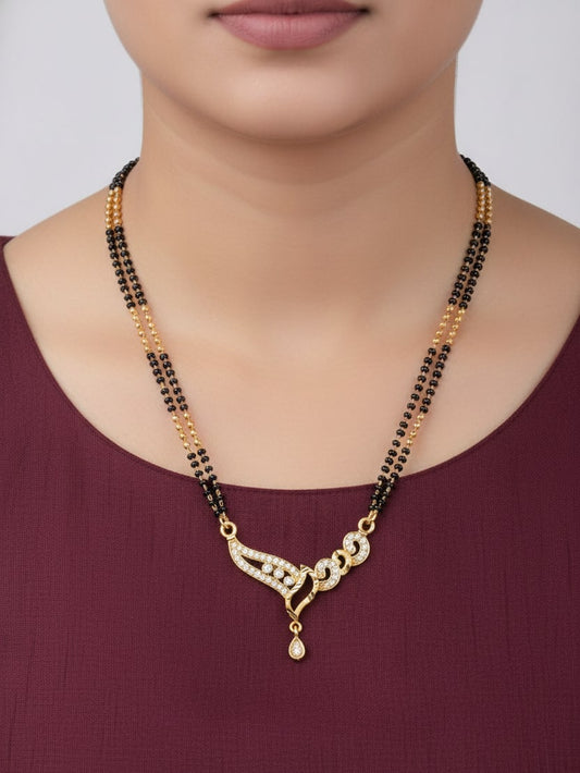 Micro Gold Plated And Diamond Designer Mangalsutra with Curved Pendant(24 Inches)