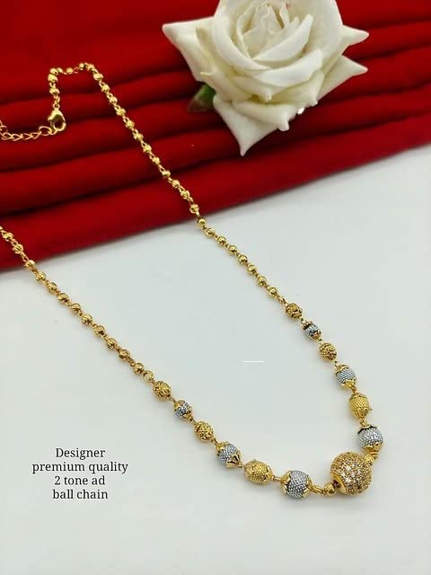 Micro Gold Plated And Diamond Studded Beaded Short Chain Combo Of 3 For Women
