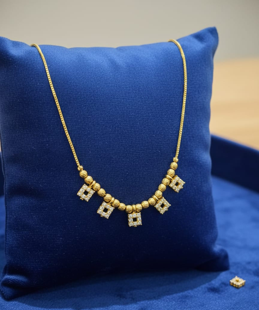Micro Gold Plated American Diamond Studded Square Drop Necklace Chain For Women