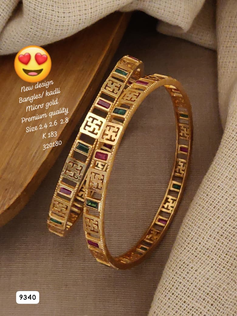 Micro Gold Plated Premium Geometric Stone Bangles (Kadli) 2 Pc