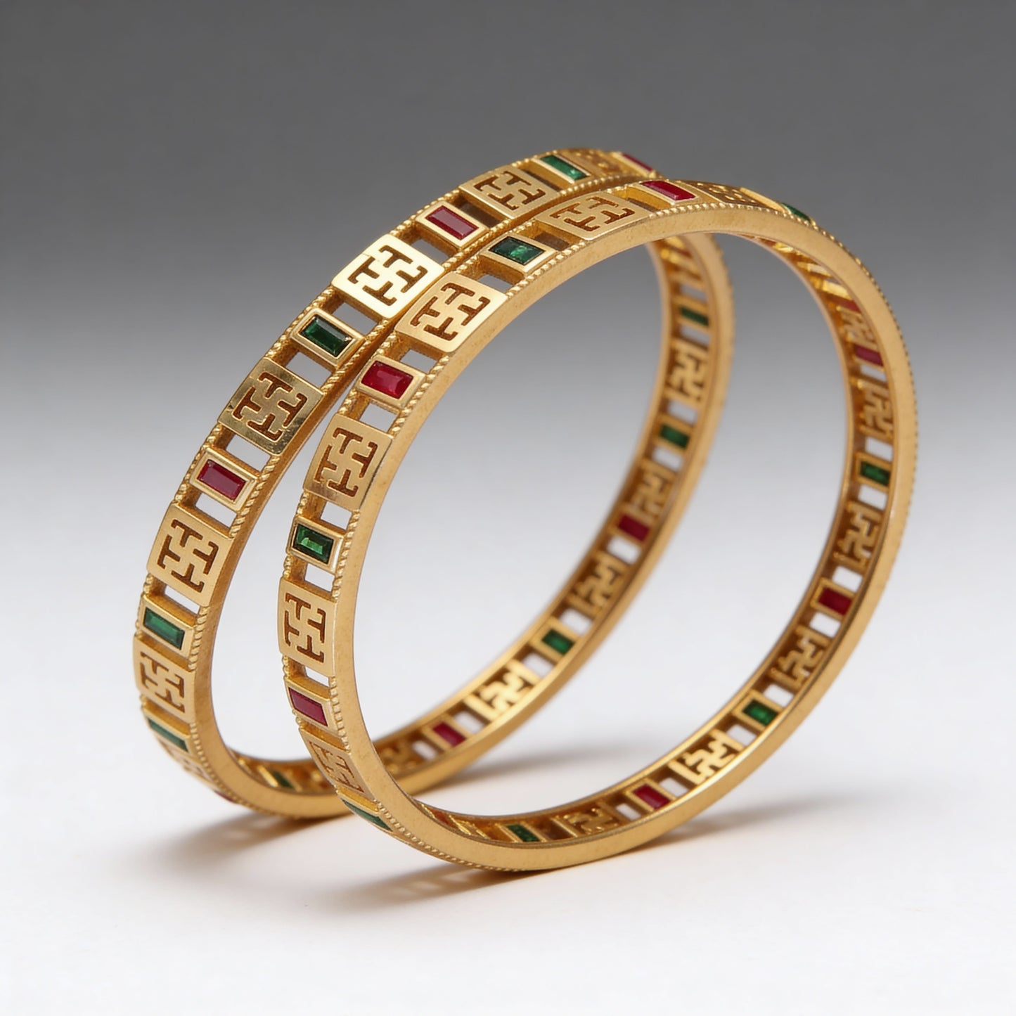 Micro Gold Plated Premium Geometric Stone Bangles (Kadli) 2 Pc
