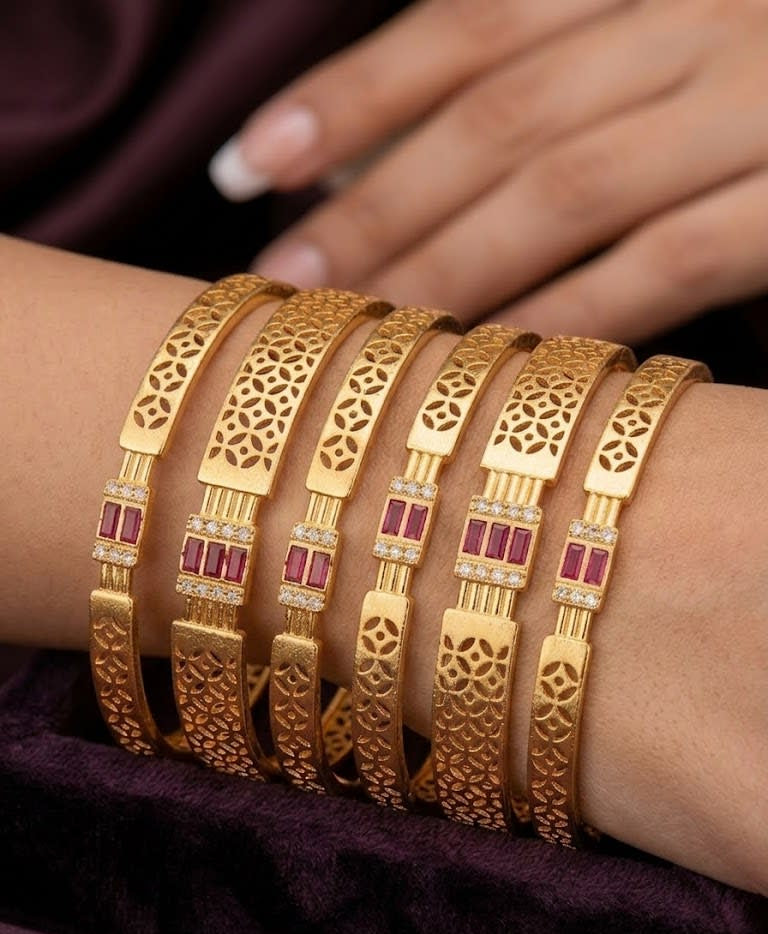 Micro Gold Plated  Designer ad diamonds 6 pcs bangles
