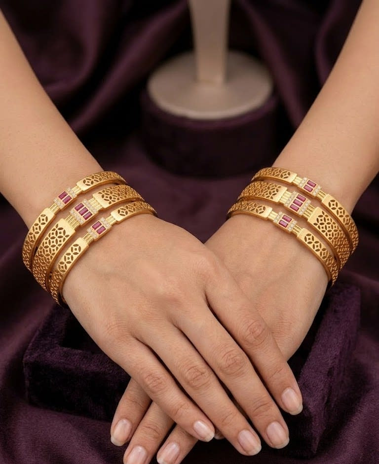 Micro Gold Plated  Designer ad diamonds 6 pcs bangles