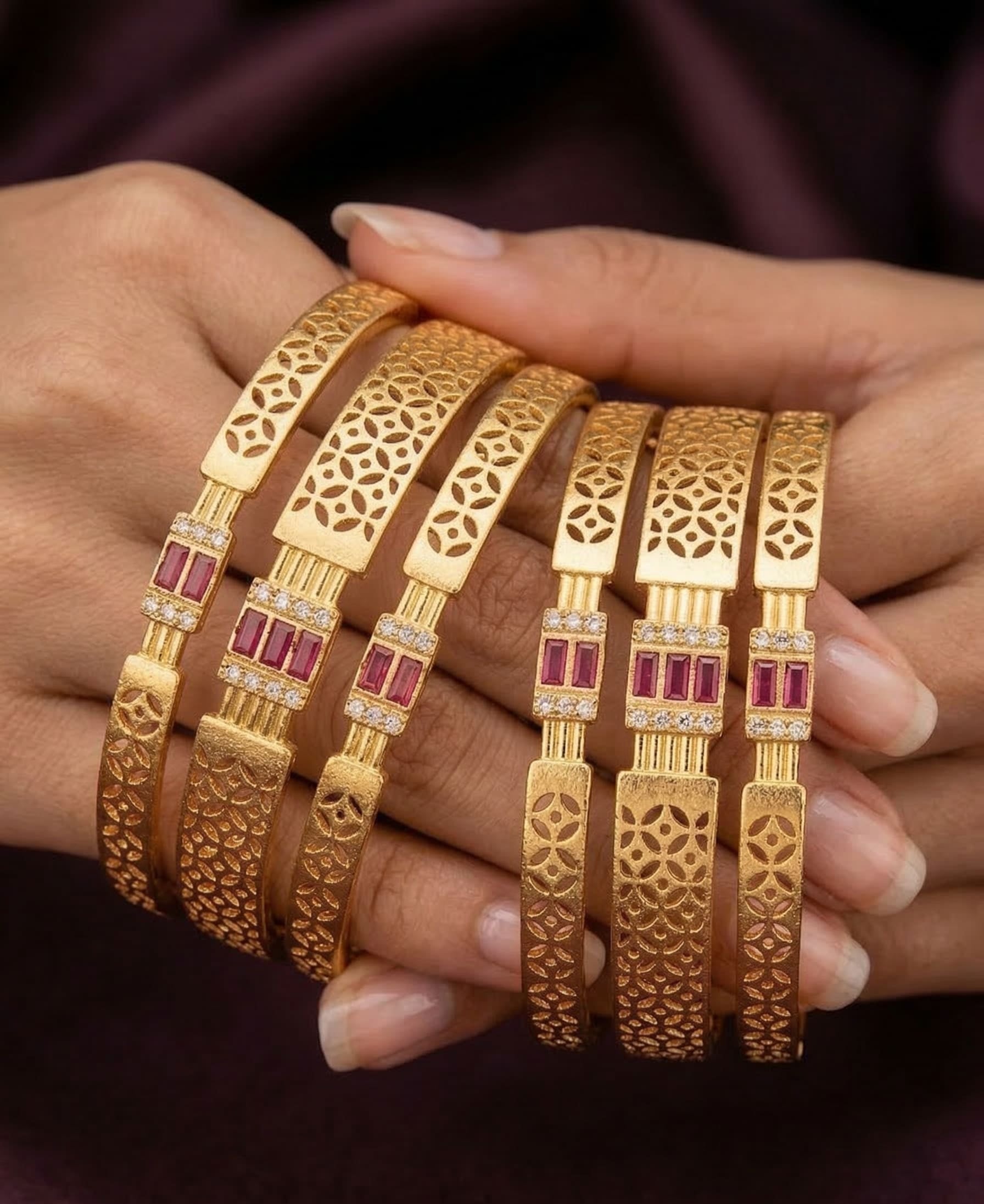 Micro Gold Plated  Designer ad diamonds 6 pcs bangles