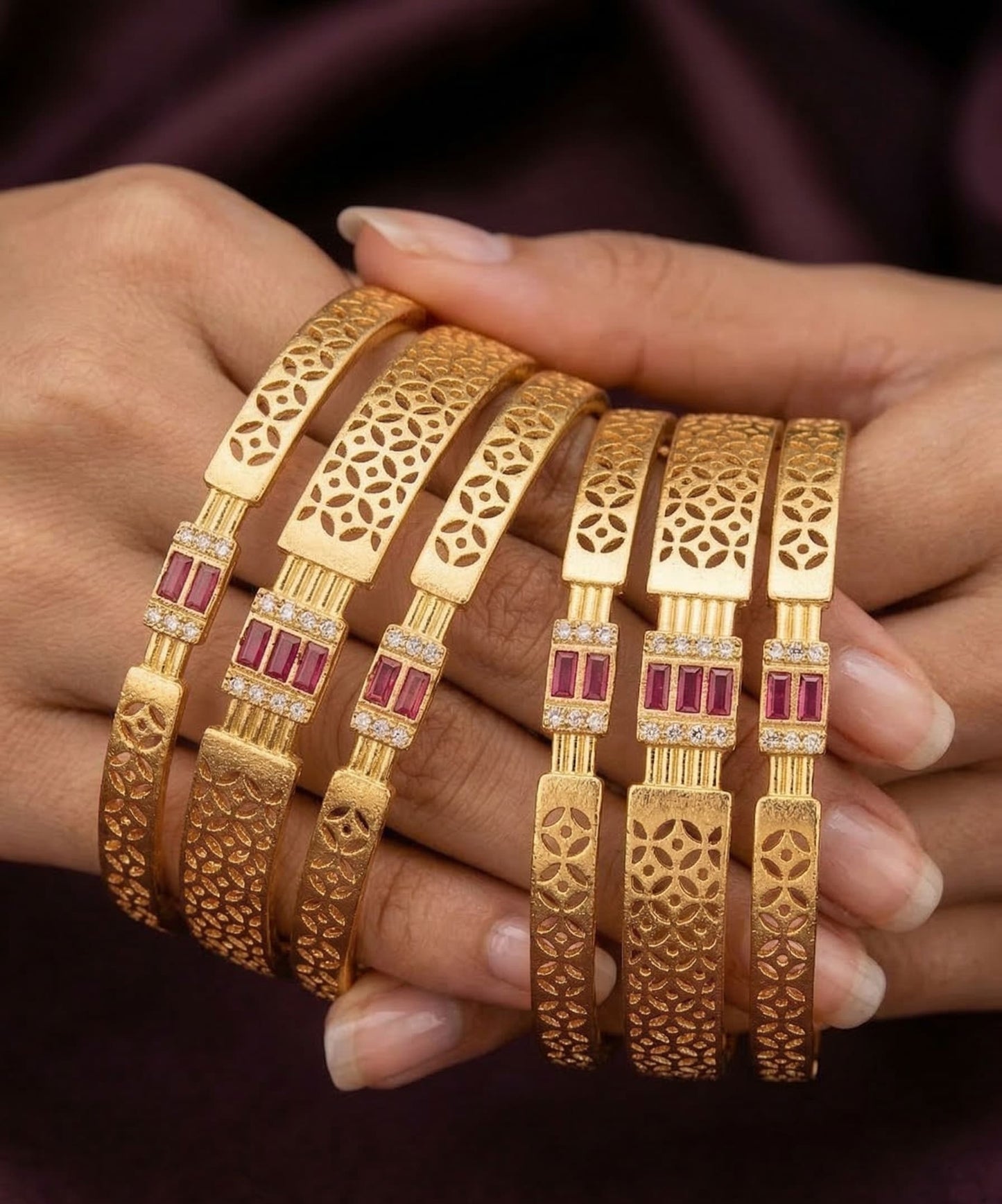 Micro Gold Plated  Designer ad diamonds 6 pcs bangles