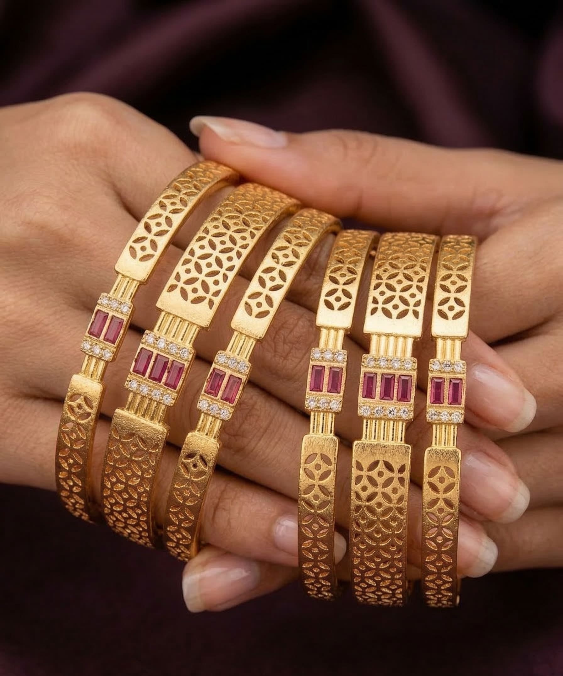 Micro Gold Plated  Designer ad diamonds 6 pcs bangles