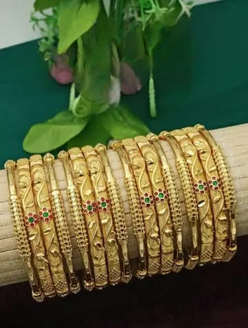 Micro Gold Plated And Meena Work Fancy 16 Pcs Flower Bangles For Women