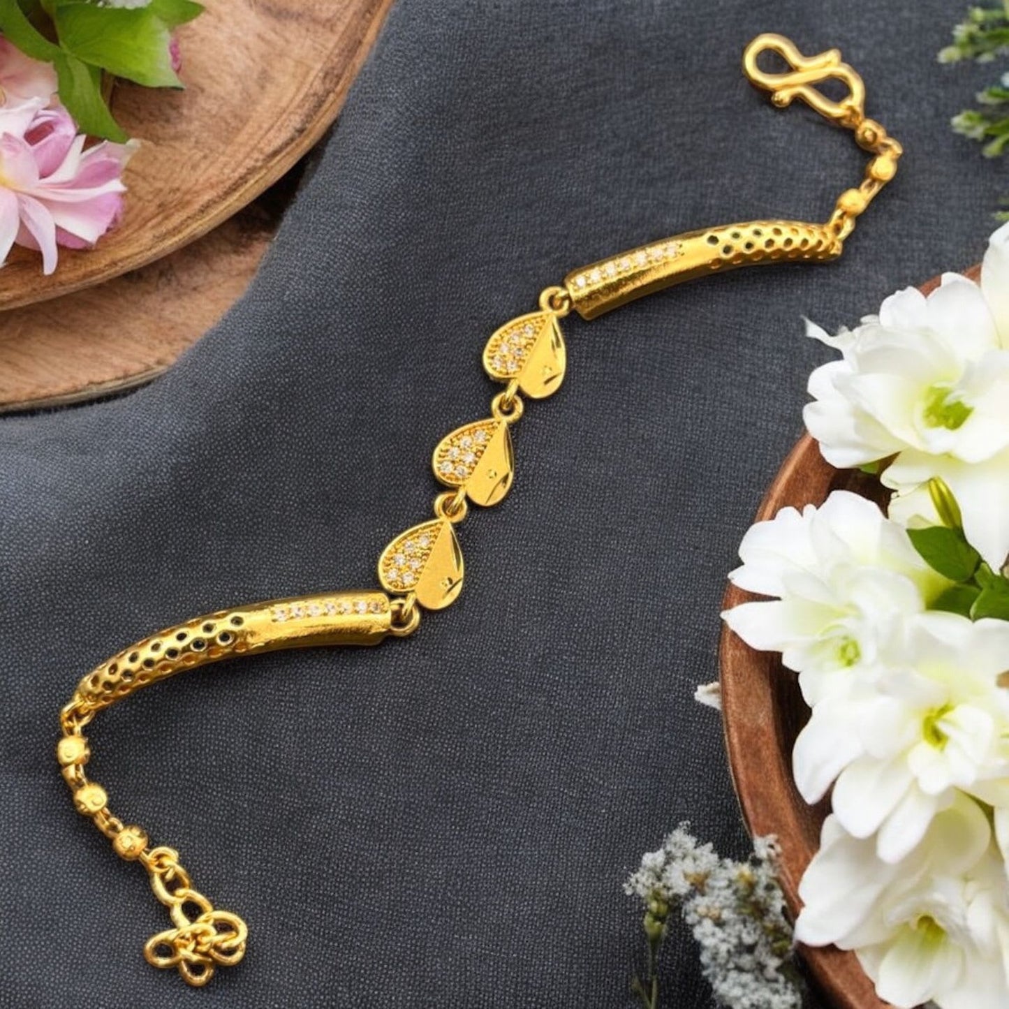 Premium Quality Gold Plated And Diamond Heart Bracelet For Women