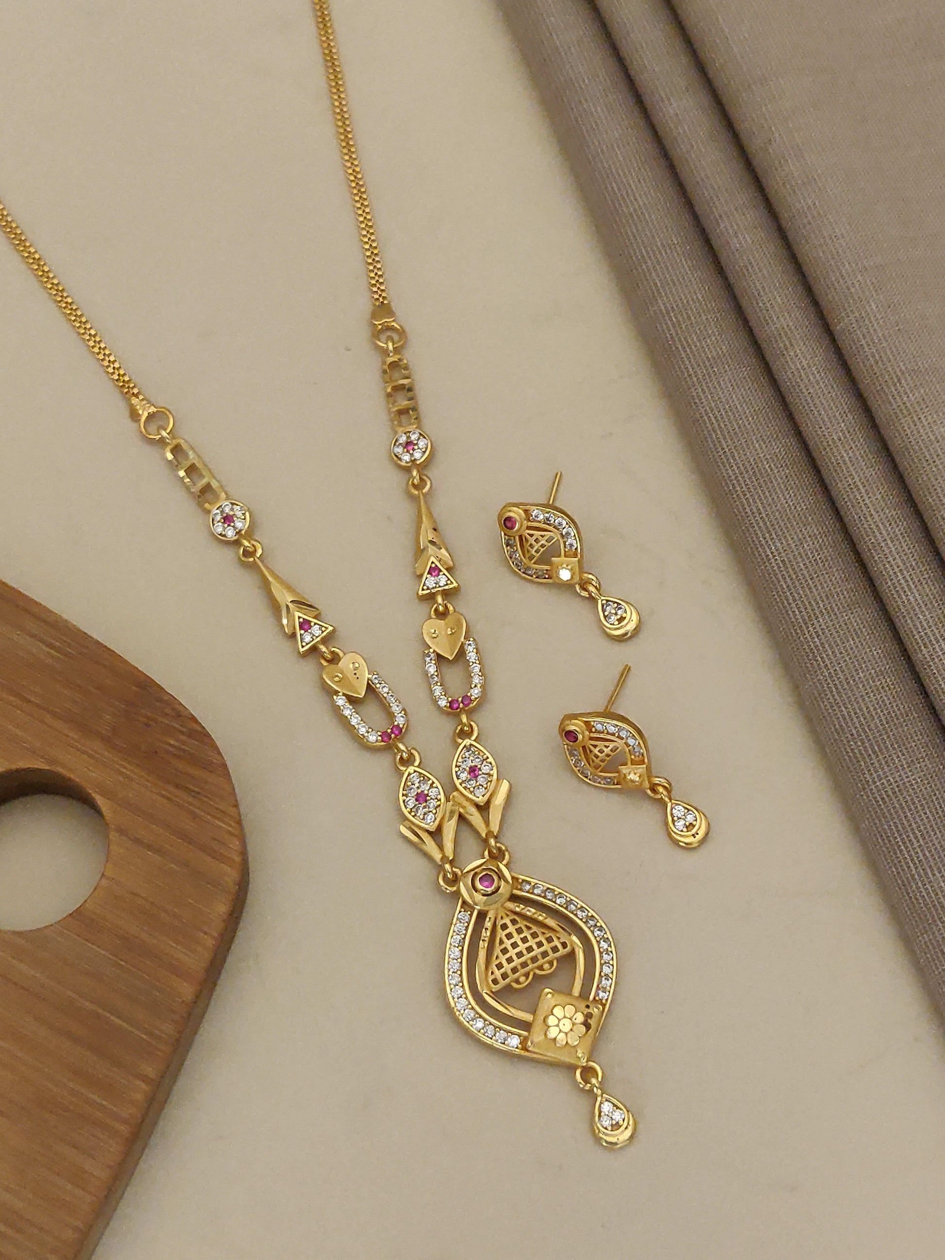 Micro Gold Plated And Diamond Studded Fancy Forming Necklace with Earrings For Women