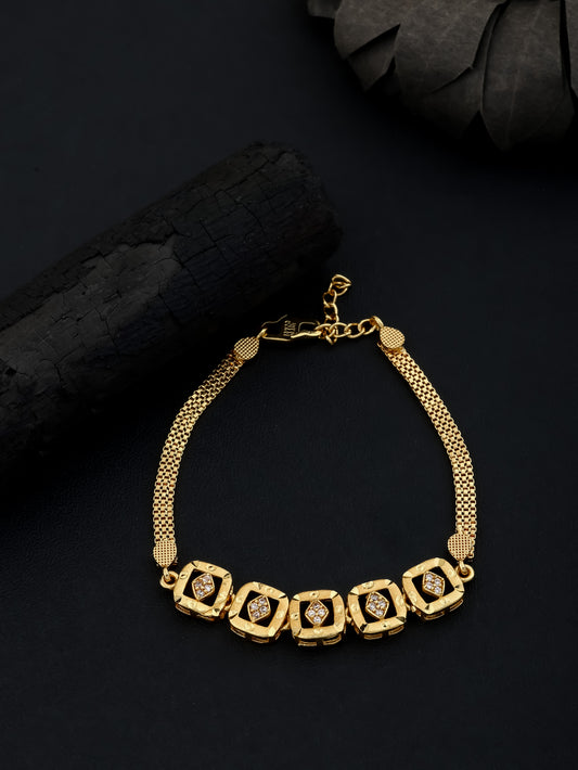 Micro Gold Plated And Diamond Studded Fancy Square Bracelet