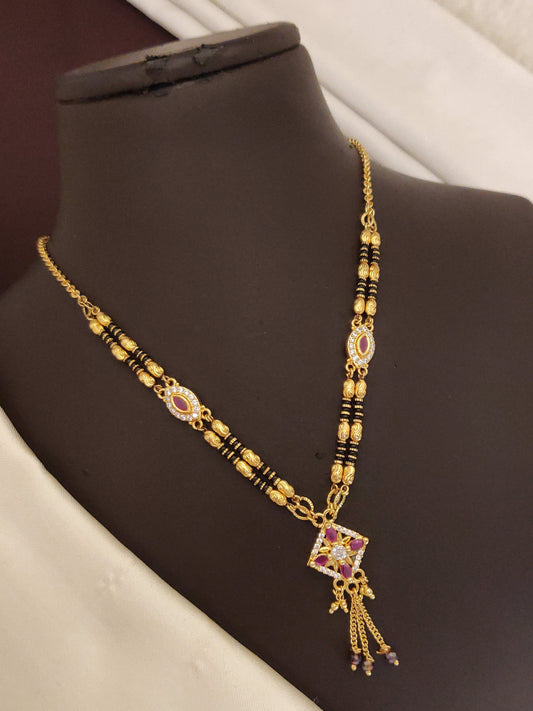 A Stunning High Gold Plated Ruby Stone Fancy Square Mangalsutra