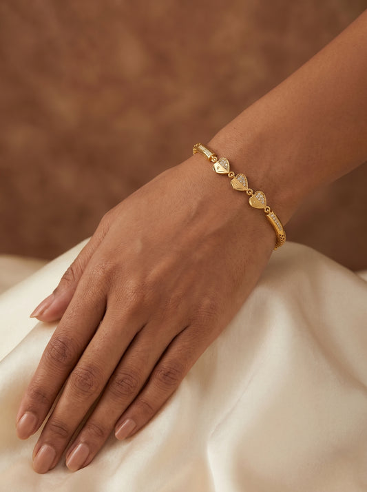 Gold Tone Plated And Diamond Studded Fancy Heart Charm Bracelet