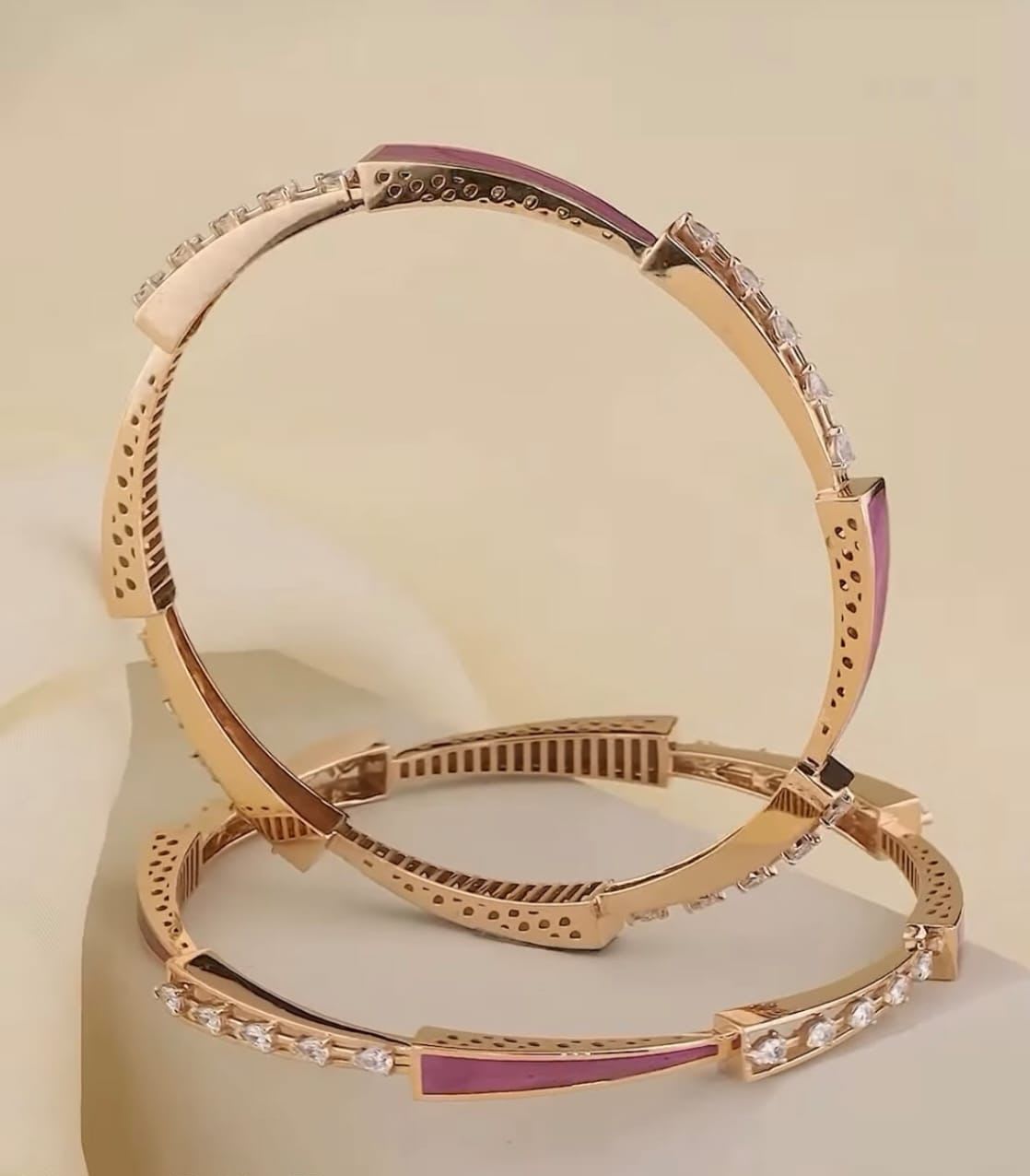 Rose Gold Plated And Diamond Meenakari 2 Pcs Bangles For Women