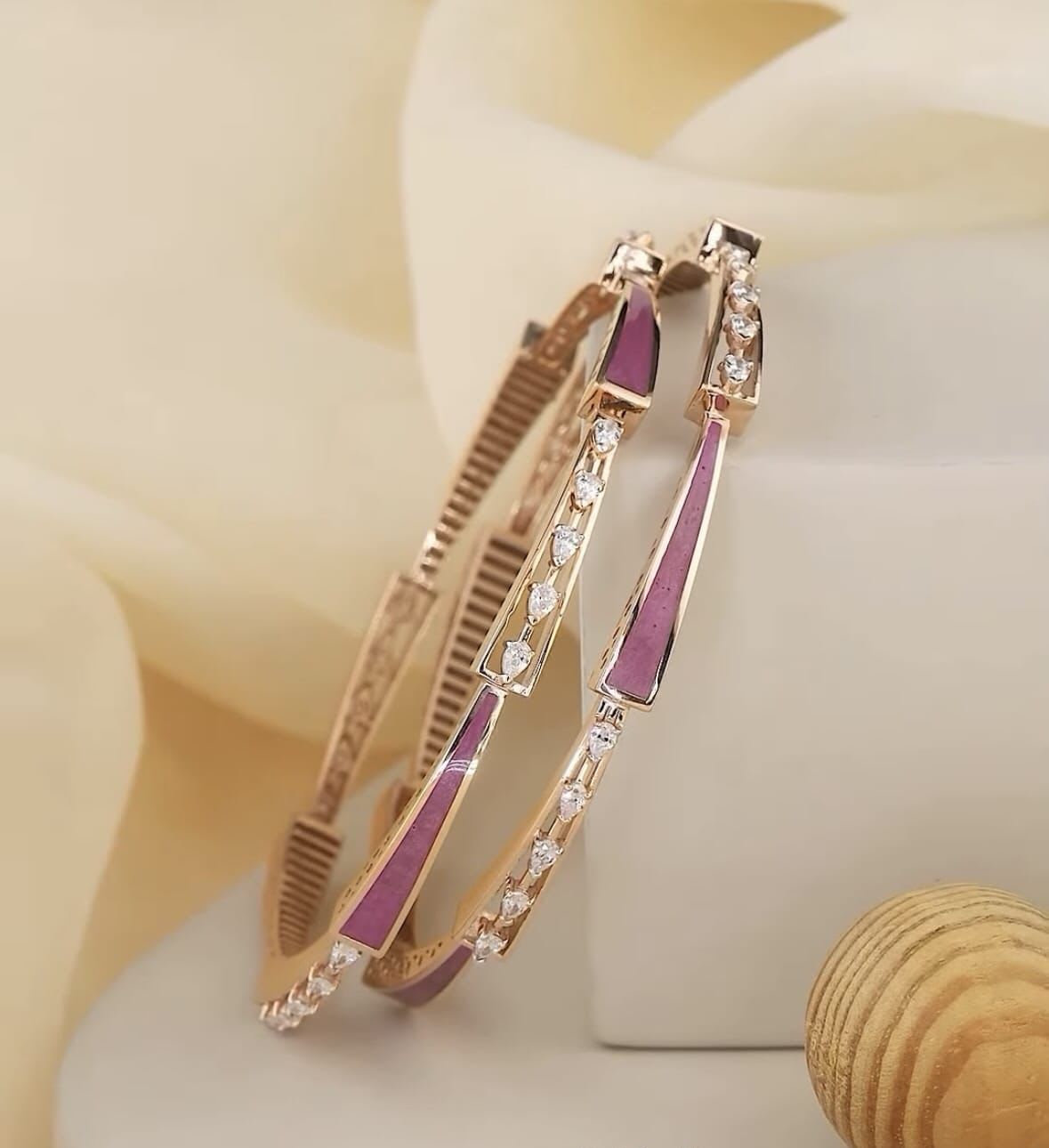 Rose Gold Plated And Diamond Meenakari 2 Pcs Bangles For Women