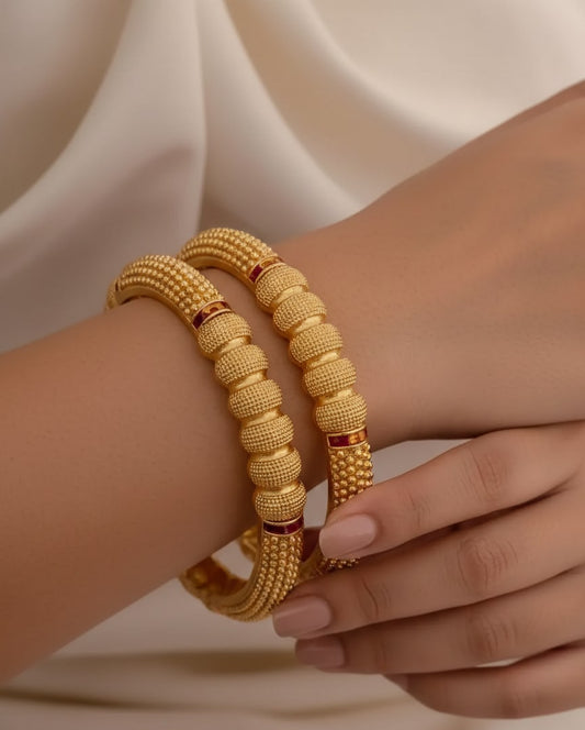 Royal Beaded Micro Gold Plated Traditional Kada Bangles Set