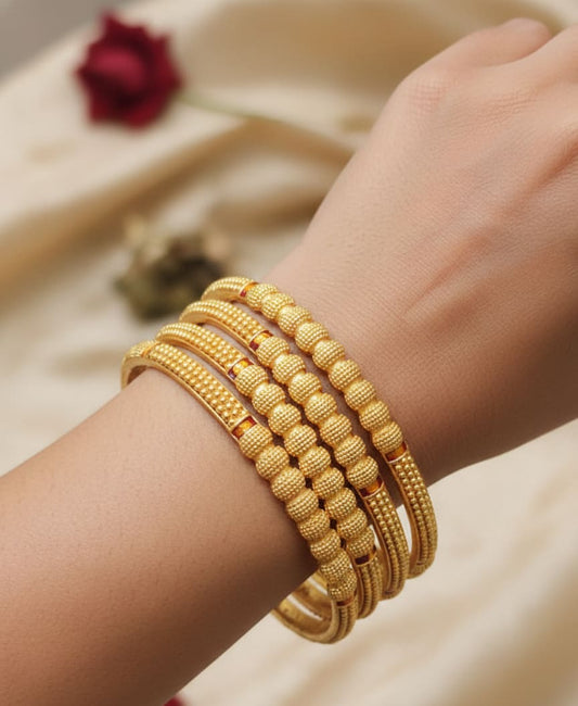 Royal Beaded Micro Gold Plated Traditional Kada Bangles Set