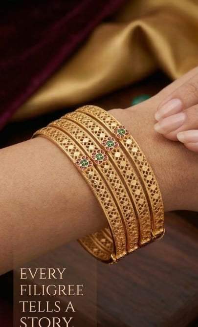 Royal Filigree Micro Gold Plated Traditional Bangle Set with Ruby & Emerald Stone Work