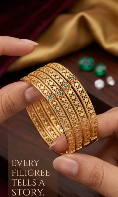 Royal Filigree Micro Gold Plated Traditional Bangle Set with Ruby & Emerald Stone Work