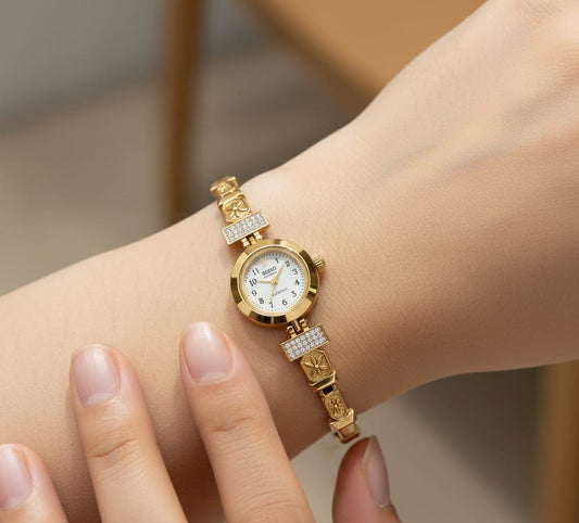 Sophisticated Gold Plated Crystal Studded Jewelry Watch For A Royal Look