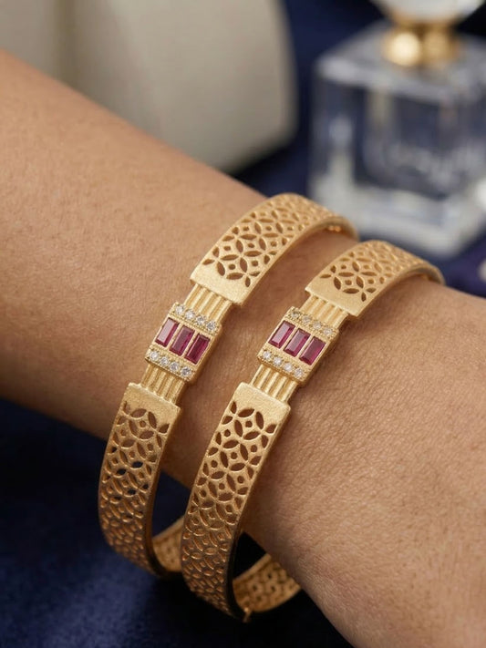 Royal Ruby Lattice Micro Gold Plated And Stone Studded Designer Bangles (Pair)